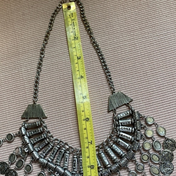 Silver Chunky Bib Necklace with Distinctive Dangling Elements - Picture 5 of 5